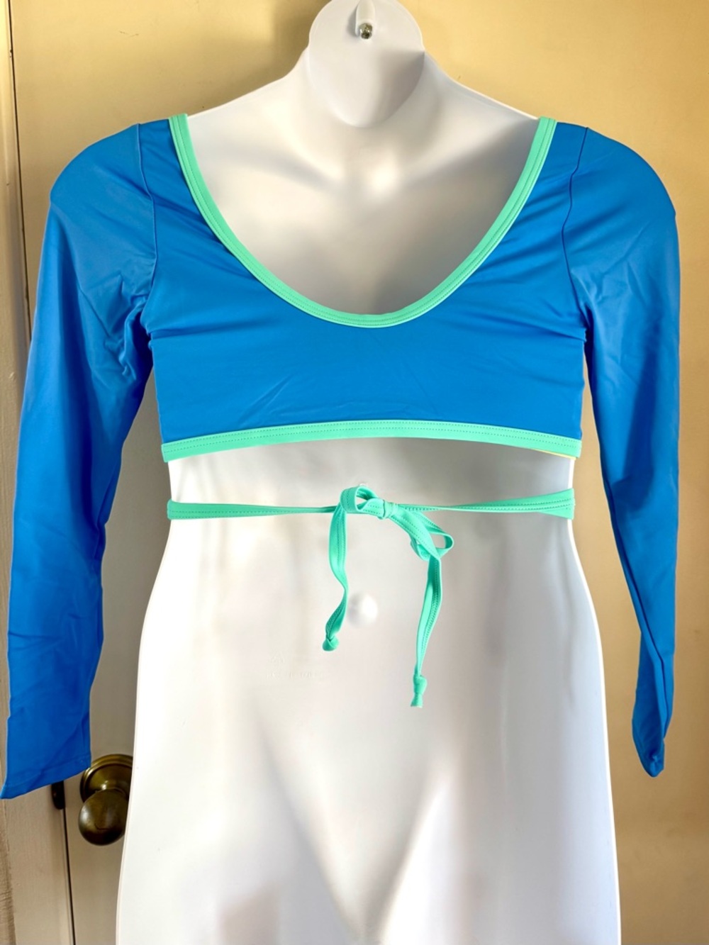 NEW Aqua blue wrap front front long sleeve swim top 12 - Picture 4 of 11